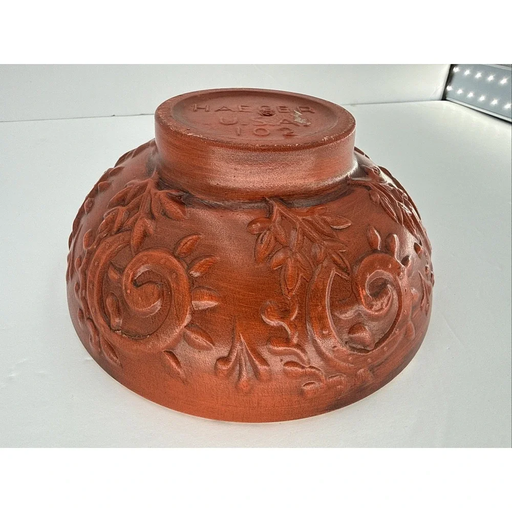 Vintage Royal Haeger Centerpiece Bowl Orange U.S.A. 102 Leaf & Scroll Brown